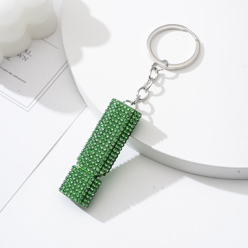 Wholesale Outdoor Flat Aluminum Alloy Double Tube Whistle Diamond Pendant Keychain